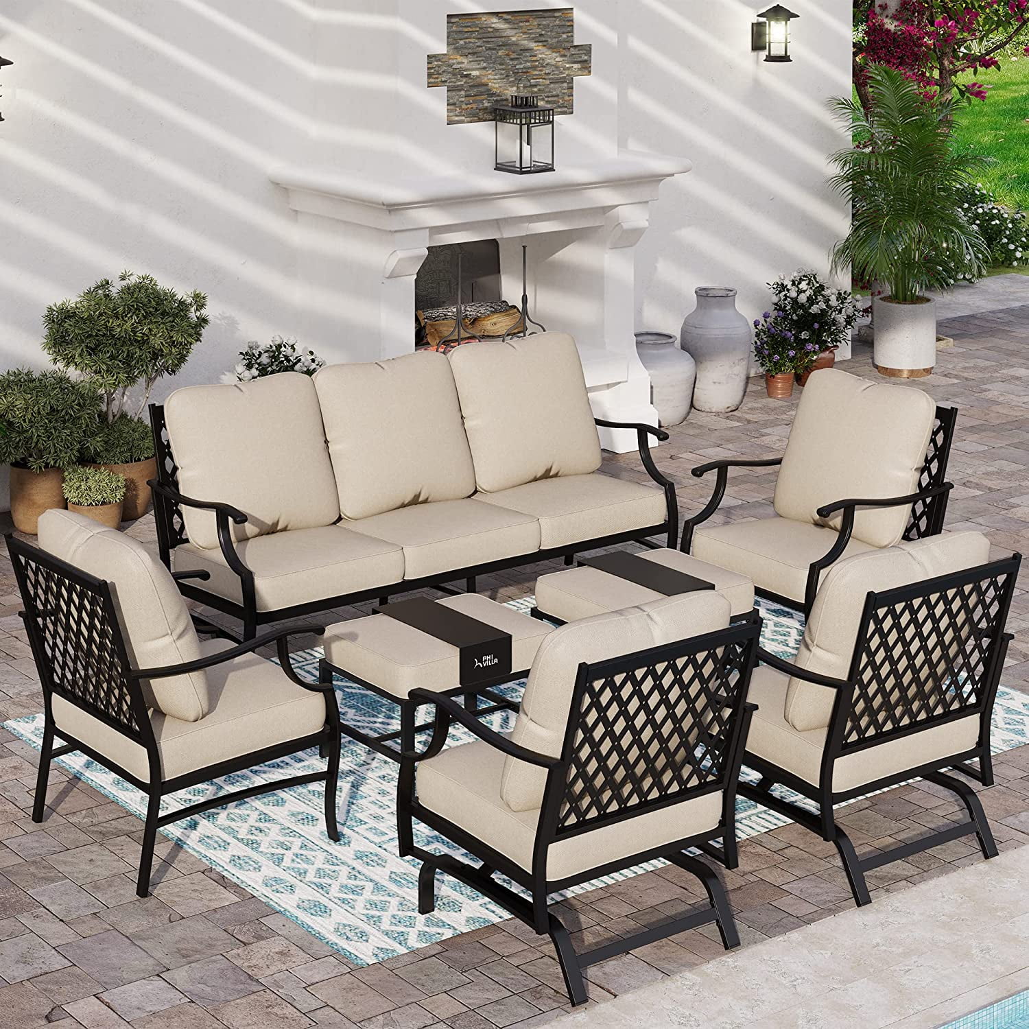 VALLEY Patio Conversation Set 4 PCS Outdoor Furniture Set Metal Sofa
