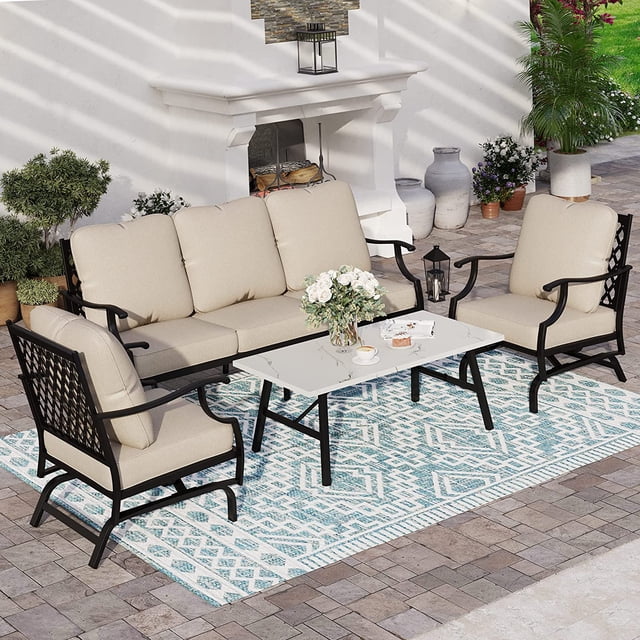 VALLEY Patio Furniture Set 4 PCS Outdoor Conversation Set Metal Sofa