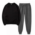 thumbnail image 1 of VALMASS 2 Piece Outfit Solid Color Patchwork Sport Sets Long Sleeve Pullover Sweatpants Women (L, Black), 1 of 5