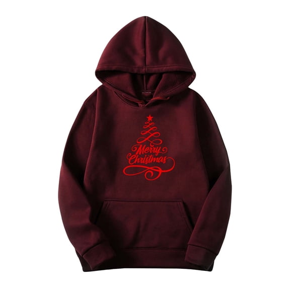 VALMASS Christmas Sweatshirts for Men Xmas Trees Graphic Long Sleeve Hooded Tops Fall Winter Cozy Warm Going Out Hiking Hoodies (S, D Wine)