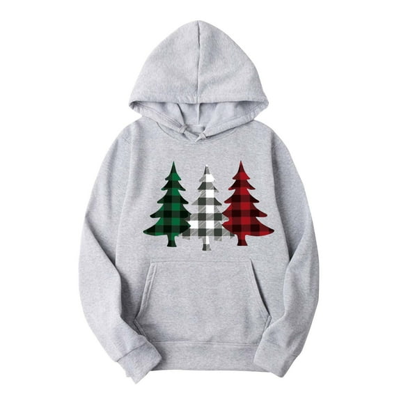 VALMASS Christmas Sweatshirts for Men Xmas Trees Graphic Long Sleeve Hooded Tops Fall Winter Cozy Warm Going Out Hiking Hoodies (XL, E Gray)