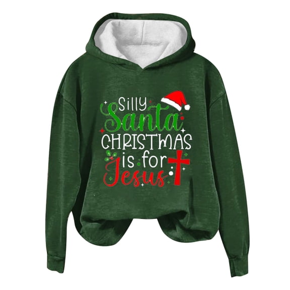 VALMASS Christmas Sweatshirts for Women Plus Size Fashion Letter Printed Hoodies Casual Long Sleeve Pullover Tops (3XL, F Green)
