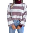 thumbnail image 1 of VALMASS Long Sleeve Crew Neck Color Block Winter Casual Knit Sweater Women (S, Wine), 1 of 8