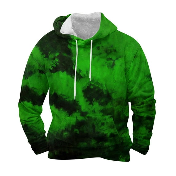 VALMASS Plus Size Tie Dye Sweatshirts for Men Loose Casual Long Sleeve Hooded Tops Cozy Jogging Pullover Hoodies (S, Green)
