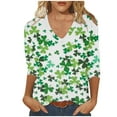 thumbnail image 1 of VALMASS St Patrick's Day 3/4 Sleeve V Neck Shirts Women Casual Cute Print Tee Plus Size Pullover Tops (L, White), 1 of 5