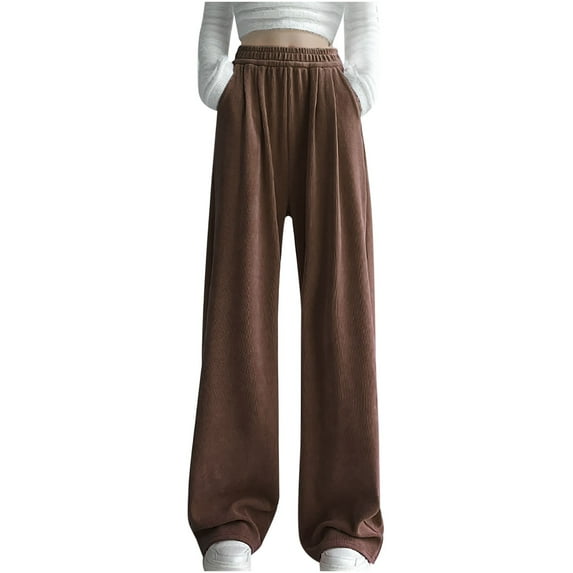 VALMASS Straight Wide Leg Sweatpants for Women Casual Loose Solid Color Trousers High Waist Elastic Workout Jogging Pants (M, Coffee)