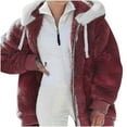 thumbnail image 1 of VALMASS Thermal Jacket Women Fuzzy Fleece Hooded Coat Plus Size Zip Up Outwear Winter Outdoor Casual Tops (3XL, Red), 1 of 6