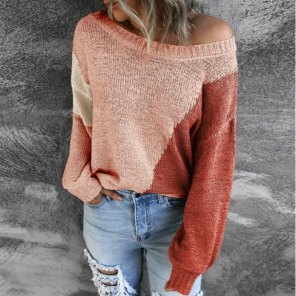 VALMASS Trendy Long Sleeve Valentine's Day Round Neck Loose Knit Sweater Women (S, Pink)