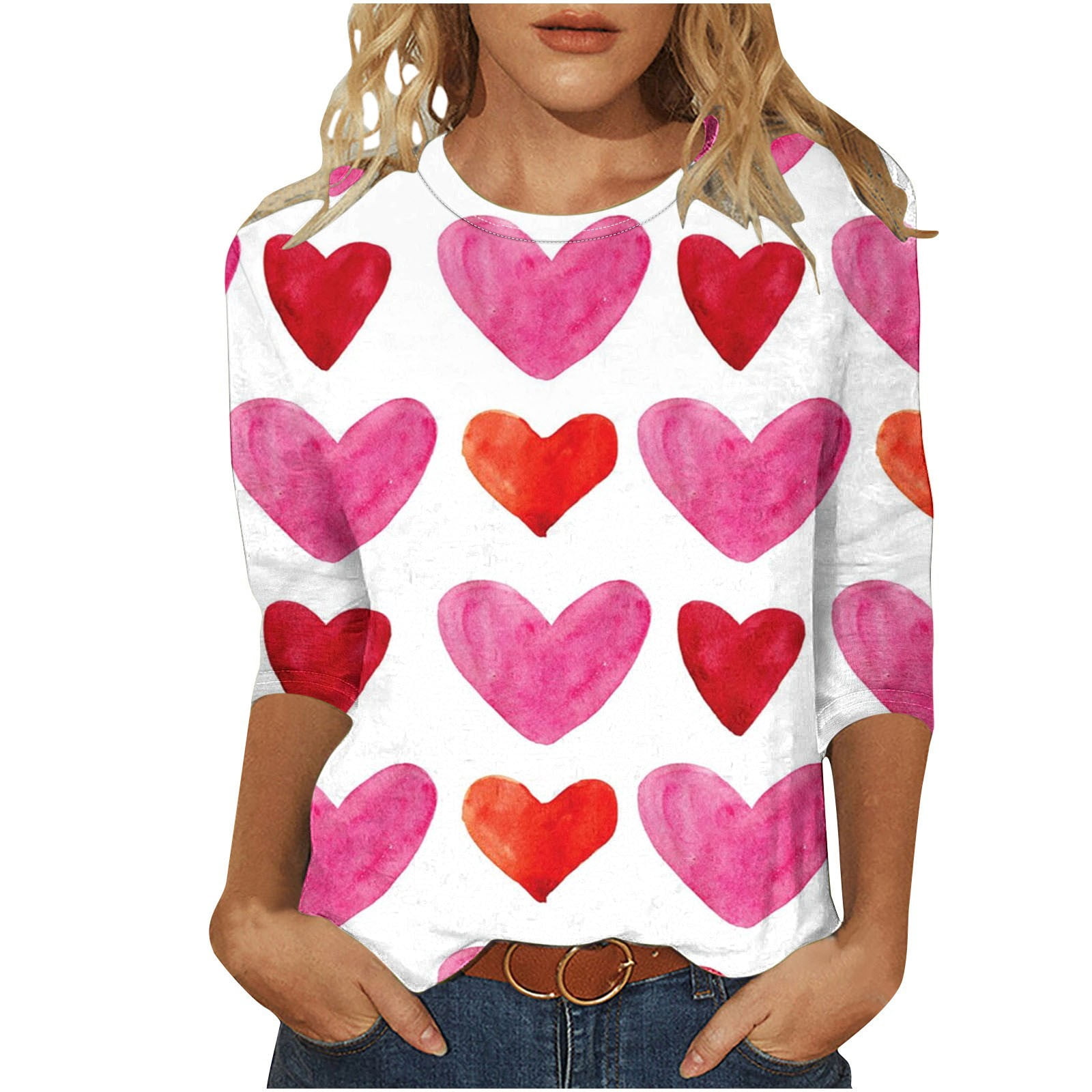 Stylish Red and Blue Heart Pullover - Fun and Flirty
