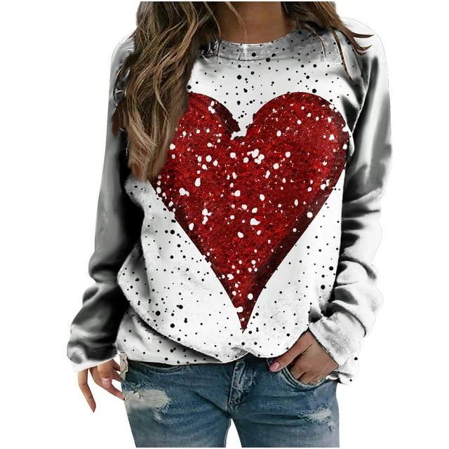 VALMASS Valentine's Day Sweatshirt Women Plus Size Pullover Heart ...