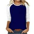 thumbnail image 1 of VALMASS Women 3/4 Sleeve Crewneck Shirts White Raglan Sleeve Solid Color Tunic Tee Casual Pullover T-Shirts (XL, Dark Blue), 1 of 5
