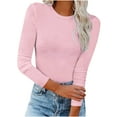 thumbnail image 1 of VALMASS Women Long Sleeve Undershirts Round Neck Stretch Casual Bottoming Tops Basic Tunic Shirts Blouses (3XL, Pink), 1 of 7