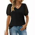 thumbnail image 1 of VALMASS Women Summer V Neck Shirts Puff Sleeve Loose Fitting Casual Pullover Tops Solid Color Cozy T-Shirts (S, Black), 1 of 9
