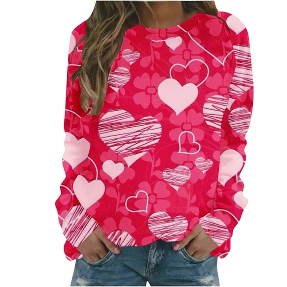 VALMASS Women's Valentine's Days Graphic Sweatshirts Long Sleeve Pullover Tops Fashion Cute Print Crewneck Sweatshirts (L, Hot Pink-A)
