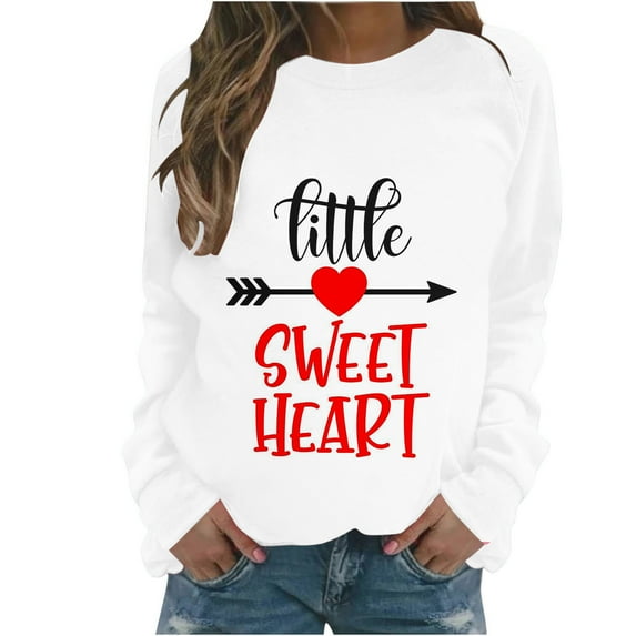 VALMASS Women's Valentine's Days Graphic Sweatshirts Long Sleeve Pullover Tops Fashion Cute Print Crewneck Sweatshirts (M, White-B)