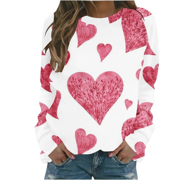 VALMASS Women's Valentine's Days Graphic Sweatshirts Long Sleeve Pullover Tops Fashion Cute Print Crewneck Sweatshirts (M, White)