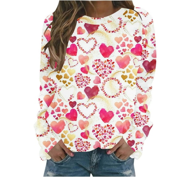 VALMASS Women's Valentine's Days Graphic Sweatshirts Long Sleeve Pullover Tops Fashion Cute Print Crewneck Sweatshirts (XL, Pink)