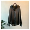 thumbnail image 1 of VALMASS Women's Vintage Shirts Plus Size Long Sleeve Button Down Casual Lapel Blouses (L, Black), 1 of 4