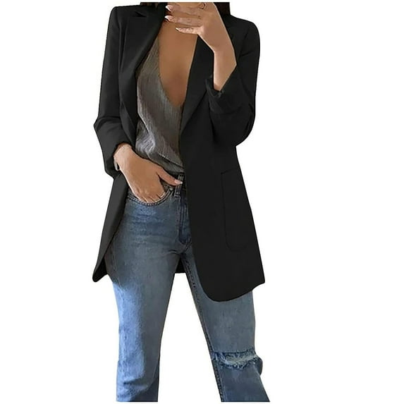 VALMASS Womens Blazer Long Sleeve Plus Size Solid Color Open Front Cardigans Casual Business Suit Jackets (4XL, Black)
