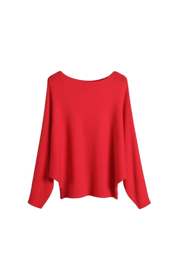 Womens Oversized Long Sleeve Sweater Round Neck Knit Pullover Loose Tops Casual Solid Warm Sweater (Free Size, Red)