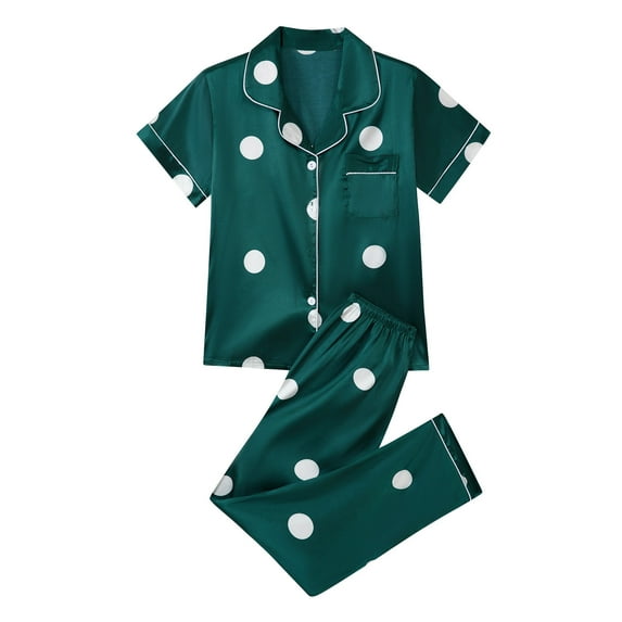 VALMASS Womens Pajama Set Cute Graphic Crewneck Shirt and Long Pant Pjs Sets 2Pc Sleepwear Loungewear (S, Green-A)