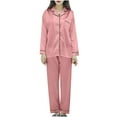 thumbnail image 1 of VALMASS Womens Pajama Sets Long Sleeve Nightwear Pjs Set 2Pc Solid Color Button Plus Size Soft Loungewear (4XL, Watermelon Red), 1 of 4