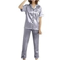 thumbnail image 1 of VALMASS Womens Satin Pajama Sets Button Short Sleeve Shirt and Casual Long Pant Sleepwear Set PJs Loungewear (2XL, B Gray), 1 of 4