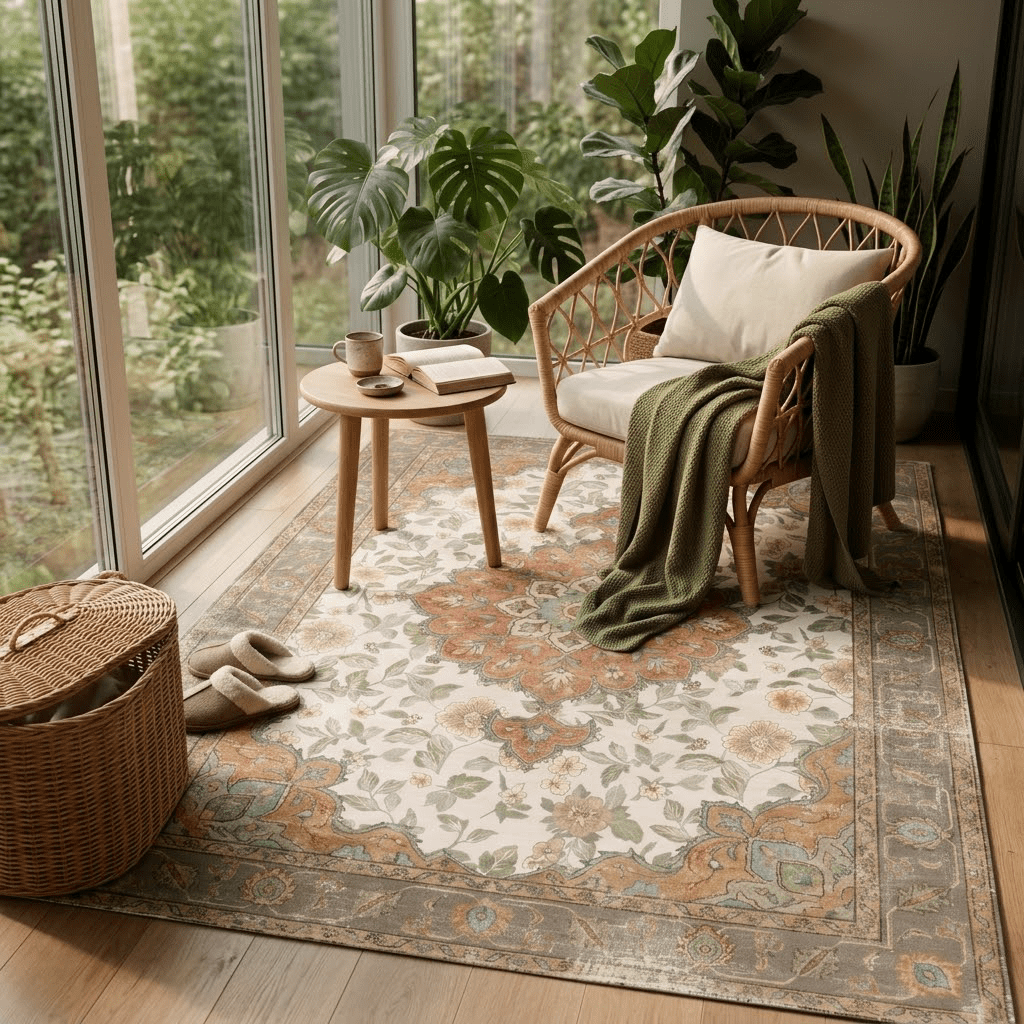 VALOMENE 4' x 6' Vintage Floral Medallion Area Rug, Distressed ...