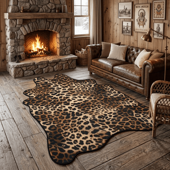 VALOMENE 5.3' x 7' Cheetah Print Area Rug, Soft Shaggy Leopard Rugs, Animal Print Carpet for Living Room, Bedroom, Farmhouse Decor(Brown)