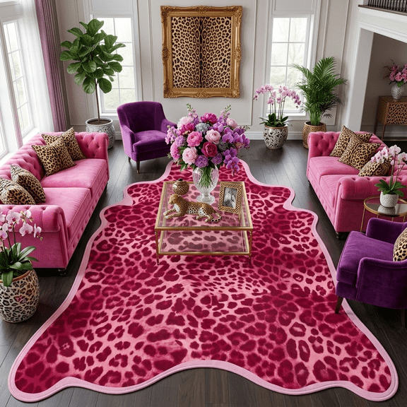 VALOMENE 6' x 8' Cheetah Print Area Rug, Soft Shaggy Leopard Rugs, Animal Print Carpet for Living Room, Bedroom, Farmhouse Decor (Pink)