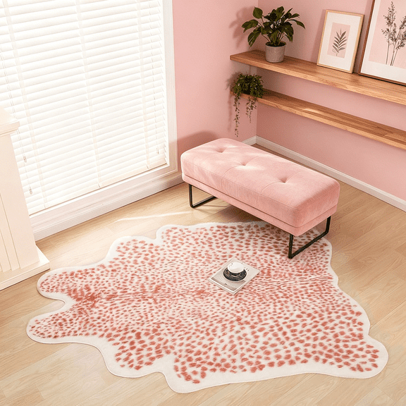VALOMENE Cheetah Print Area Rug, 4' x 4.5' Leopard Rug, Soft Shaggy Animal Print Carpet for Living Room, Bedroom, Pink Home Decor