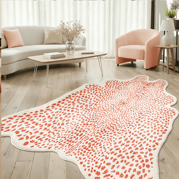 VALOMENE Cheetah Print Area Rug, 6' x 8' Leopard Rug, Soft Shaggy Animal Print Carpet for Living Room, Bedroom, Pink Home Decor