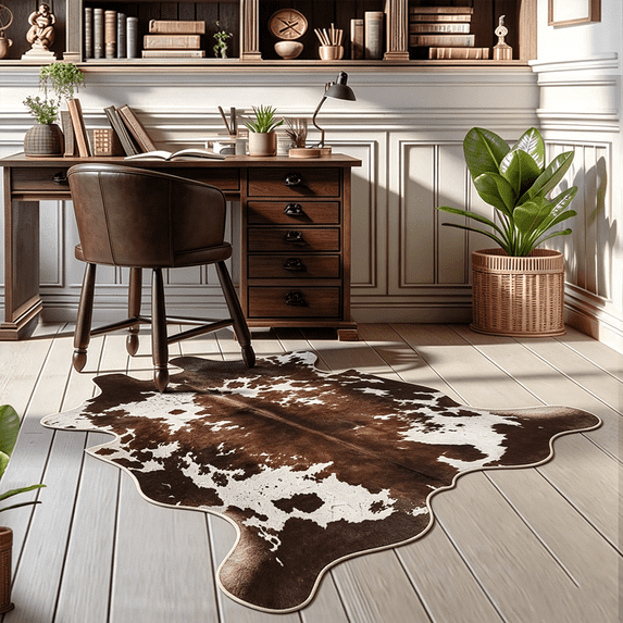 VALOMENE Washable 4' x 4.5' Cow Print Area Rugs for Living Room Bedroom Animal Print Hide Skin Rustic Western Décor Black and Brown