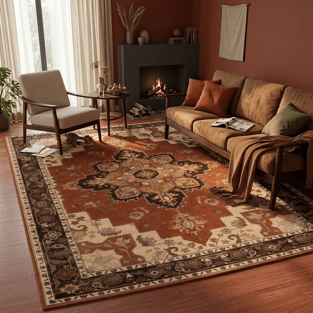VALOMENE7x10 Traditional Vintage Rust Red & Cream Printed Medallion ...