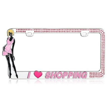 Valor LPF2MC019PNK Fashionable I Love Shopping Design With Dazzling Pink Crystals Metal Frame