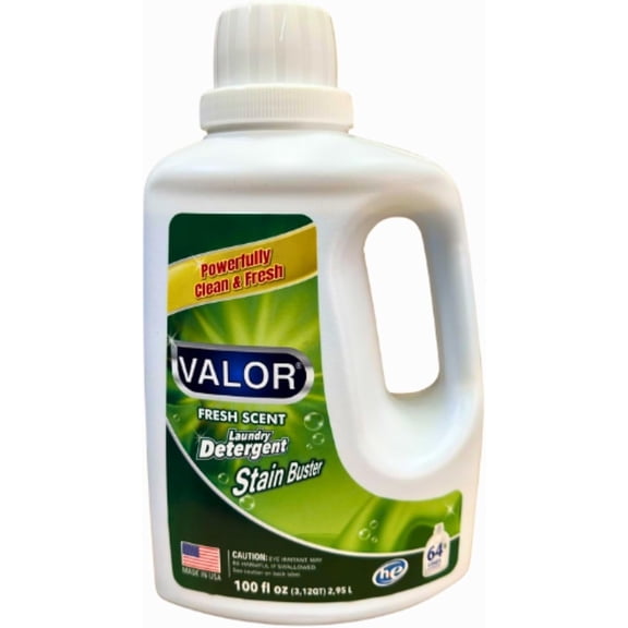 VALOR Laundry Detergent, 100 fl oz – Powerful Clean, Long-Lasting Freshness, HE Washer Compatible, 64 Loads, Made in USA