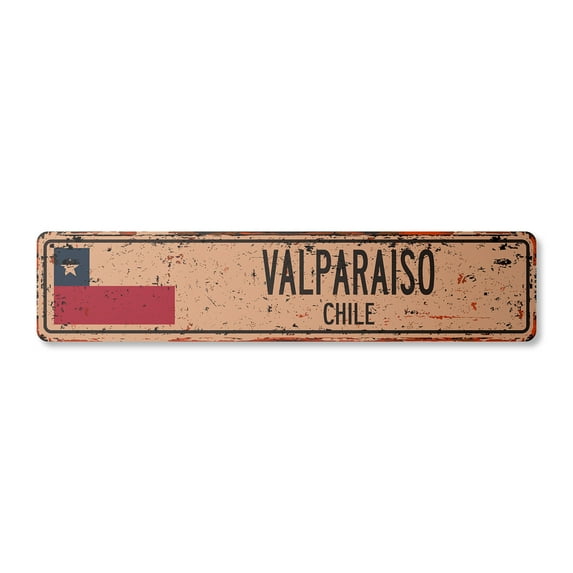VALPARAOSO CHILE Vintage Aluminum Street Sign Chilean flag city country road rustic metal tin wall gift | Indoor/Outdoor | 24" Wide