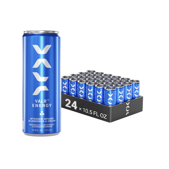 VALR Energy | Blueberry Tart Nitrogen-Infused Energy Drink | 12 Pack | 175mg Natural Caffeine from Green Tea | Pre-Workout Performance with Amino Acids & Antioxidants | Gluten-Free & Vegan