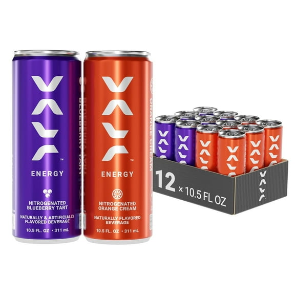 VALR Energy | Orange Cream & Blueberry Tart Nitrogen-Infused Energy Drink | 12 Pack | 175mg Natural Caffeine from Green Tea | Pre-Workout Performance with Amino Acids & Antioxidants