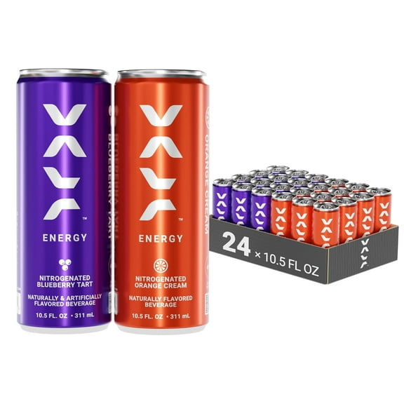 VALR Energy | Orange Cream & Blueberry Tart Nitrogen-Infused Energy Drink | 24 Pack | 175mg Natural Caffeine from Green Tea | Pre-Workout Performance with Amino Acids & Antioxidants
