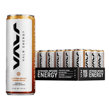 VALR Energy | Orange Cream Nitrogen-Infused Energy Drink | 175mg Natural Caffeine from Green Tea | Pre-Workout Performance with Amino Acids & Antioxidants | Gluten-Free & Vegan