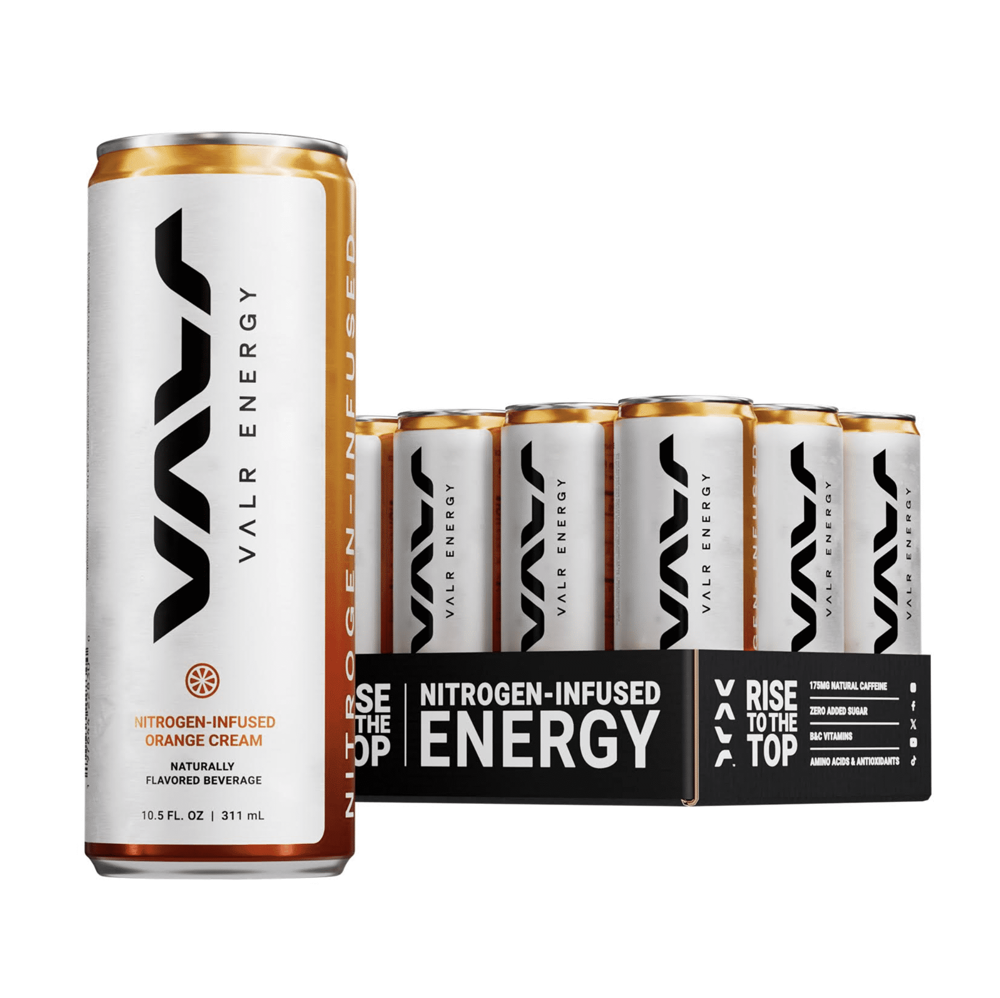 VALR Energy | Orange Cream Nitrogen-Infused Energy Drink | 175mg Natural Caffeine from Green Tea | Pre-Workout Performance with Amino Acids & Antioxidants | Gluten-Free & Vegan