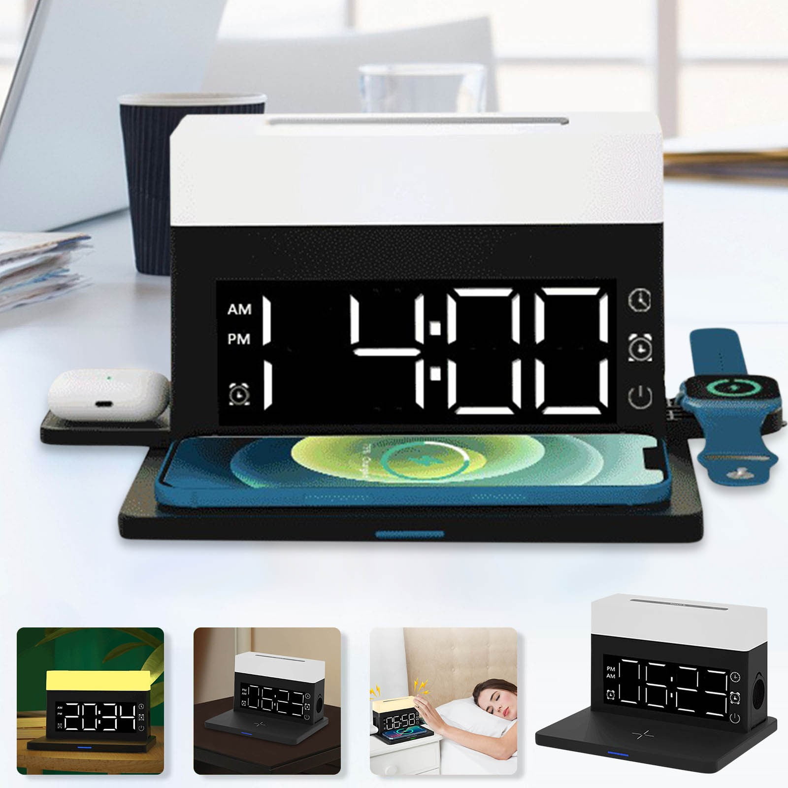 VALSEEL 15W Fast Wireless Chargers for Phone with Night Light Alarm