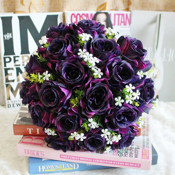 VALSEEL 18Head Artificial Silk Roses Flowers Bridal Bouquet Rose Home Wedding Decor E