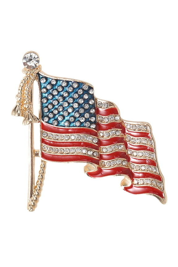 4th of July Decorations Jewelry Enamel Crystal Waving USA American Flag Patriotic Corsage Brooch Pin for Clothes Scarf Bag Hat Independence Day