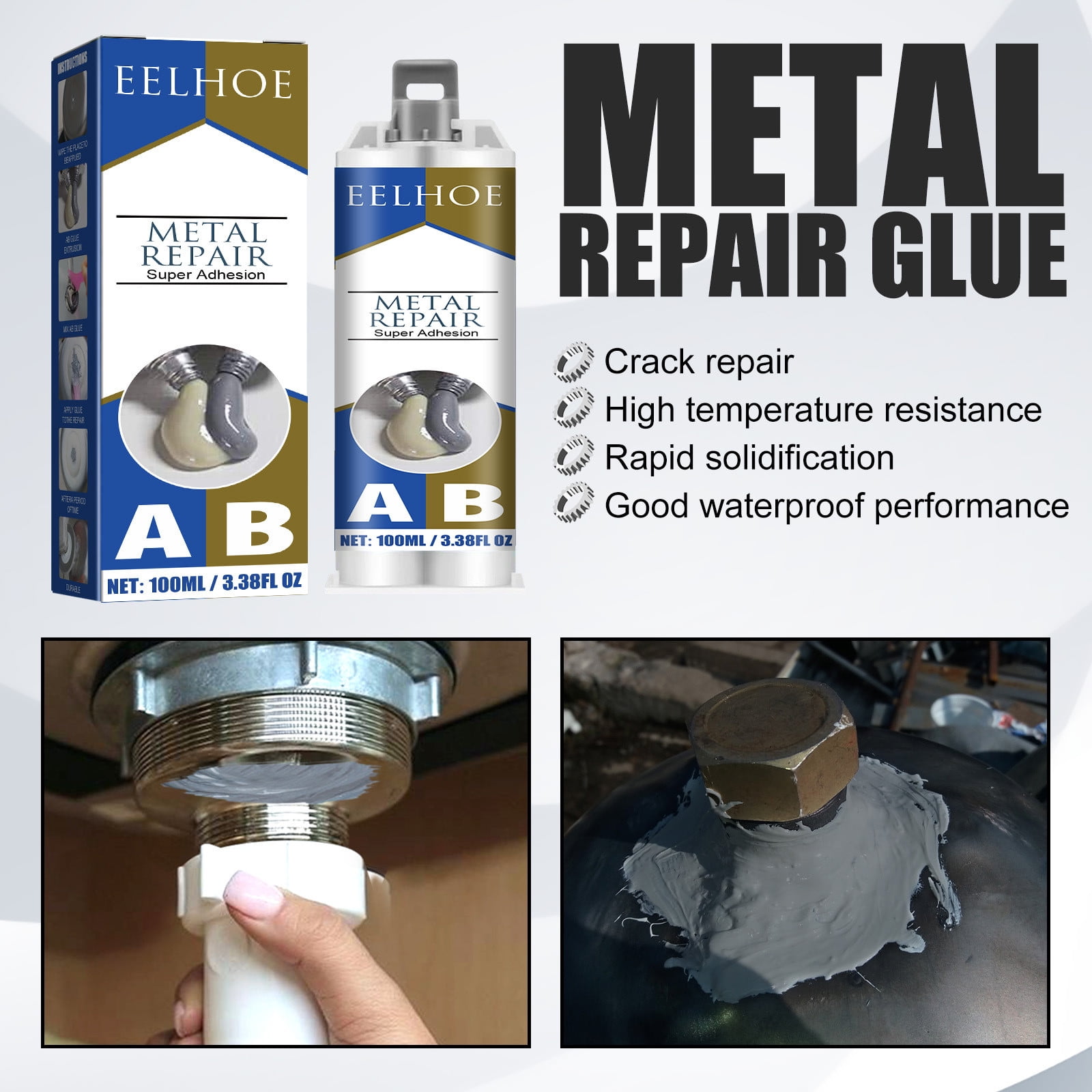 VALSEEL 50ml Metal Repair Glue (A&B),NEW Industrial Heat Resistance Cold Weld Metal Repair Paste Adhesive for Cracks Gadgets for Home