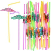 VALSEEL 50pcs Umbrella Disposable Bendy Drinking Straws For Luau Hawaii Beach Party