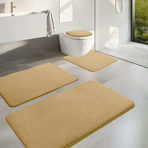 VALSEEL Bath Rug Set 4 Piece with Toilet Lid Cover and Rug Set Combo, Memory Foam Bath Mat Toilet Mat Universal Soft Comfortable Water Absorption Non-Slip Thick Machine Washable Easier to Dry