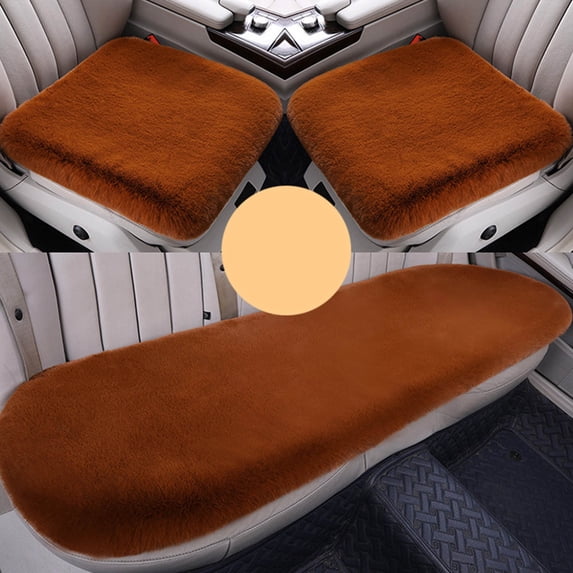 VALSEEL Car Seat Cushion 3 Sets Car Front Seat Cushion, Soft Warm Faux Rabbit Winter Auto Seat Cover, Plush Vehicle Seat Protector Pad with Non-Slip Backing, Car Accessories