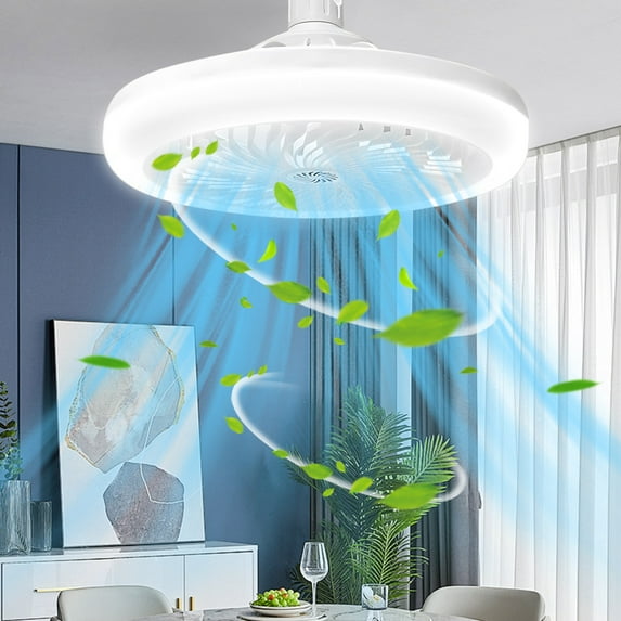 VALSEEL Ceiling Fans with Lights Study Bedroom Living Room Super Bright Energy-saving Fan Light E27 Universal Head Three Gear Light Three Gear Wind Speed